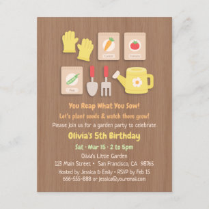 Invitación Fiesta de Cumpleaños de Niños: Semillas y Herramie