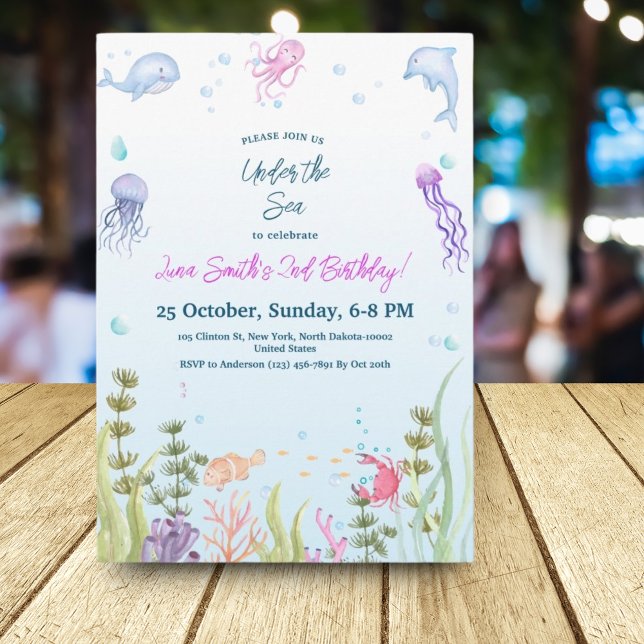 Invitación Fiesta de Cumpleaños de Niños Sirena Animales Colo (Subido por el creador)