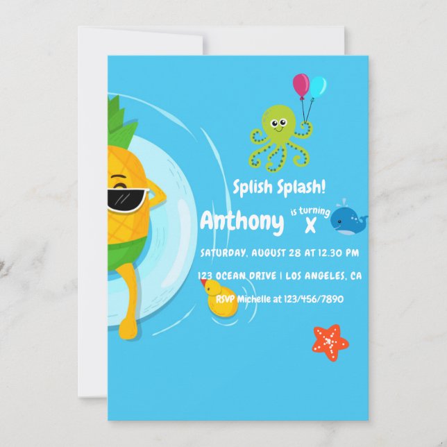 Invitación Fiesta de cumpleaños de niños Splish Splash de ver (Anverso)