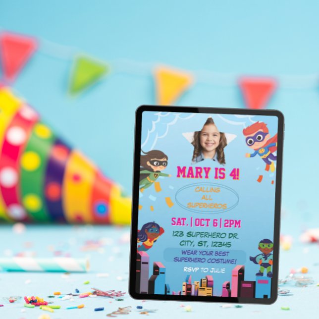 Invitación Fiesta de cumpleaños de niños superhéroes (Subido por el creador)