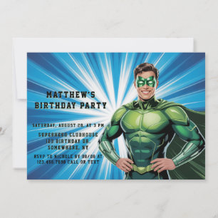 Invitación Fiesta de Cumpleaños de Niños Superhéroes Verdes