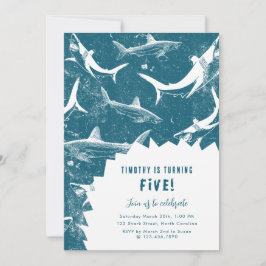 Invitación Fiesta de cumpleaños de niños tiburones azules con