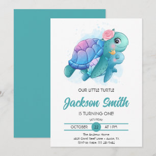 Invitación Fiesta de Cumpleaños de Niños Tortugas Marinas Lin