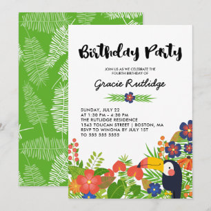 Invitación Fiesta de cumpleaños de niños tropicales turcos fe