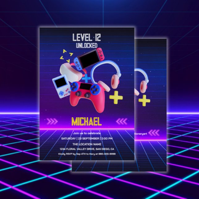 Invitación Fiesta de cumpleaños de nivel de videojuego (Video game birthday party invitation)