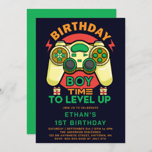 Invitación Fiesta de cumpleaños de nivel de videojuegos