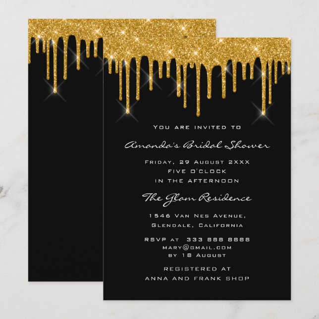 Invitación Fiesta de cumpleaños de novias Dorado Black Drits  (Anverso / Reverso)
