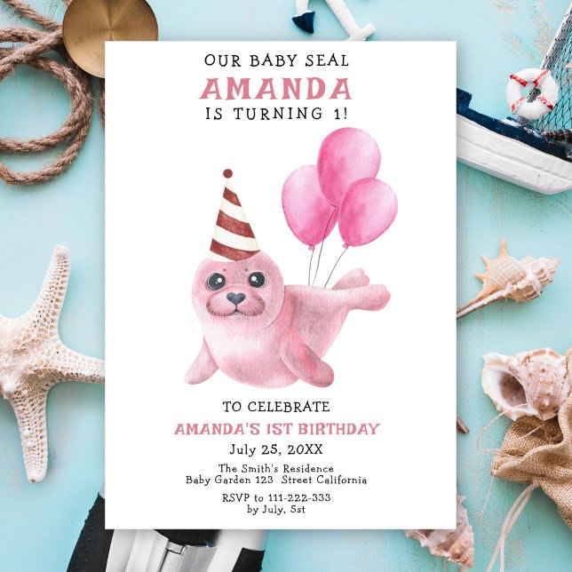 Invitación Fiesta de Cumpleaños de Nuestra Foca Bebé 1er Cump (Subido por el creador)