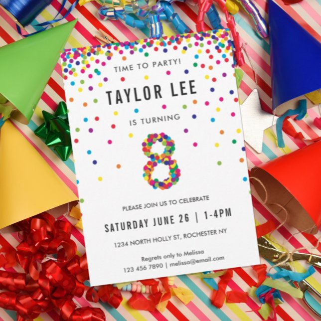 Invitación Fiesta de cumpleaños de ocho años con arcoiris, oc (Subido por el creador)