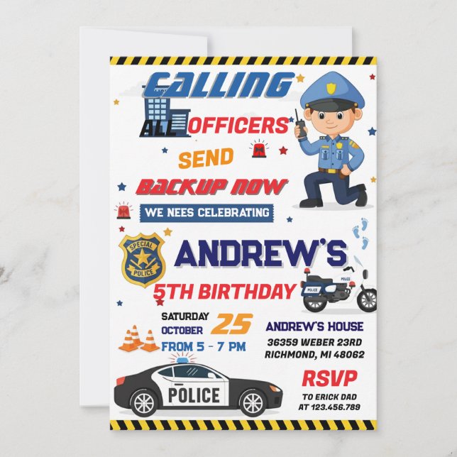 Invitación Fiesta de cumpleaños de oficial de policía moderno (Anverso)
