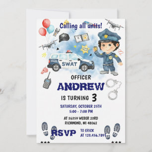 Invitación Fiesta de cumpleaños de oficial de policía moderno