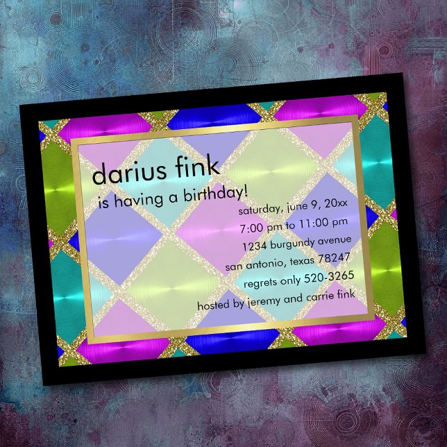 Invitación Fiesta de cumpleaños de oro azul turquesa rosa ver (Subido por el creador)