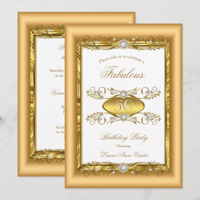 Invitación Fiesta de cumpleaños de oro blanco para diamantes  (Anverso / Reverso)