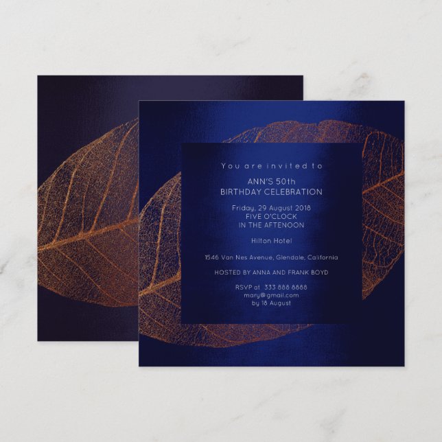 Invitación Fiesta de cumpleaños de oro Blue Marine Pink Rose (Anverso / Reverso)