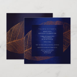 Invitación Fiesta de cumpleaños de oro Blue Marine Pink Rose