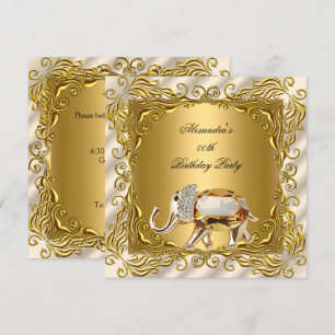 Invitación Fiesta de Cumpleaños de Oro Crema Elite Elefante D