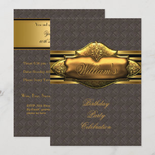 Invitación Fiesta de cumpleaños de oro de cuero marrón