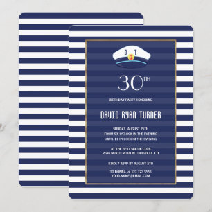 Invitación Fiesta de cumpleaños de oro de las franjas azules