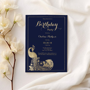 Invitación Fiesta de cumpleaños de oro de lujo azul marino re