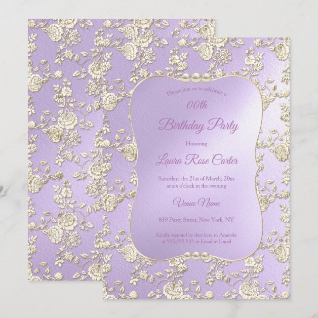 Invitación Fiesta de cumpleaños de oro de Sepia, Rosa de dama (Anverso / Reverso)