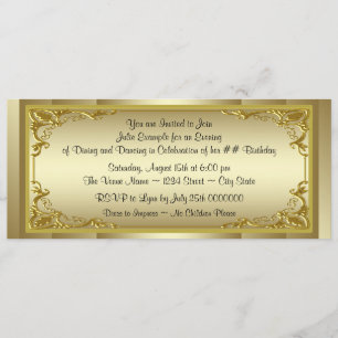 Invitación Fiesta de cumpleaños de oro elegante del boleto