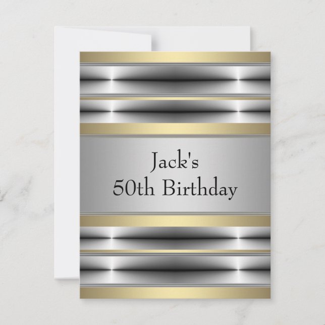 Invitación Fiesta de cumpleaños de oro Mans Silver (Anverso)