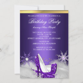 Invitación Fiesta de cumpleaños de oro morado de zapatos de t