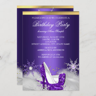 Invitación Fiesta de cumpleaños de oro morado de zapatos de t