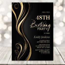 Invitación Fiesta de cumpleaños de oro negro moderno
