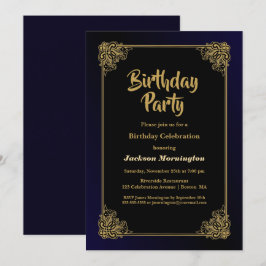 Invitación Fiesta de cumpleaños de oro y negro