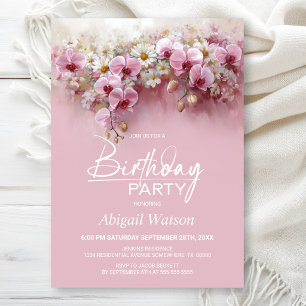 Invitación Fiesta de Cumpleaños de Orquídea Rosa para Cualqui
