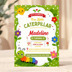 Invitación Fiesta de Cumpleaños de Oruga Divertida y Linda en
