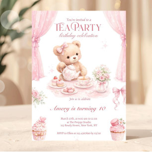 Invitación Fiesta de Cumpleaños de Osito de Peluche Rosa Vint