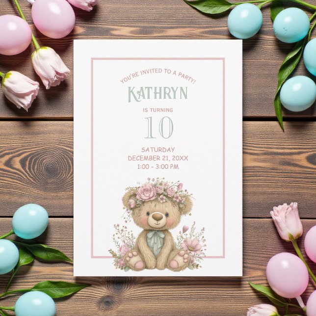 Invitación Fiesta de Cumpleaños de Osito Teddy Boho Adorable (Subido por el creador)