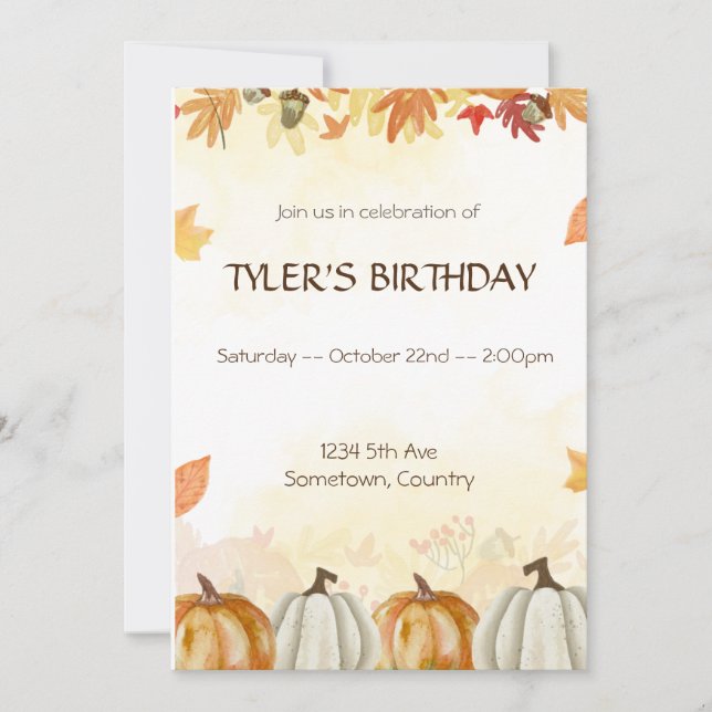 Invitación fiesta de cumpleaños de otoño (Anverso)