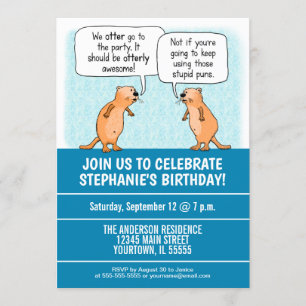 Invitación Fiesta de cumpleaños de Otter Puns graciosa