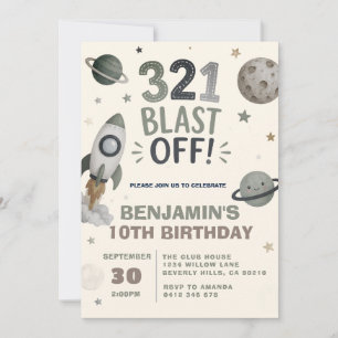 Invitación Fiesta de cumpleaños de Outer Space Blast Off para