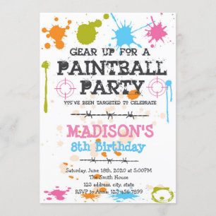 Invitación Fiesta de cumpleaños de Paintball