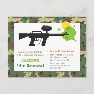 Invitación Fiesta de Cumpleaños de Paintball con Estampado de