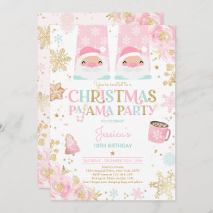 Invitación Fiesta De Cumpleaños De Pajama, Navidades Rosa Y O