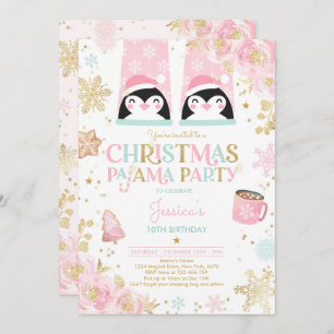 Invitación Fiesta De Cumpleaños De Pajama, Navidades Rosa Y O