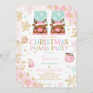 Invitación Fiesta De Cumpleaños De Pajama, Navidades Rosa Y O