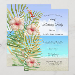 Invitación Fiesta de cumpleaños de palmera tropical de hibisc