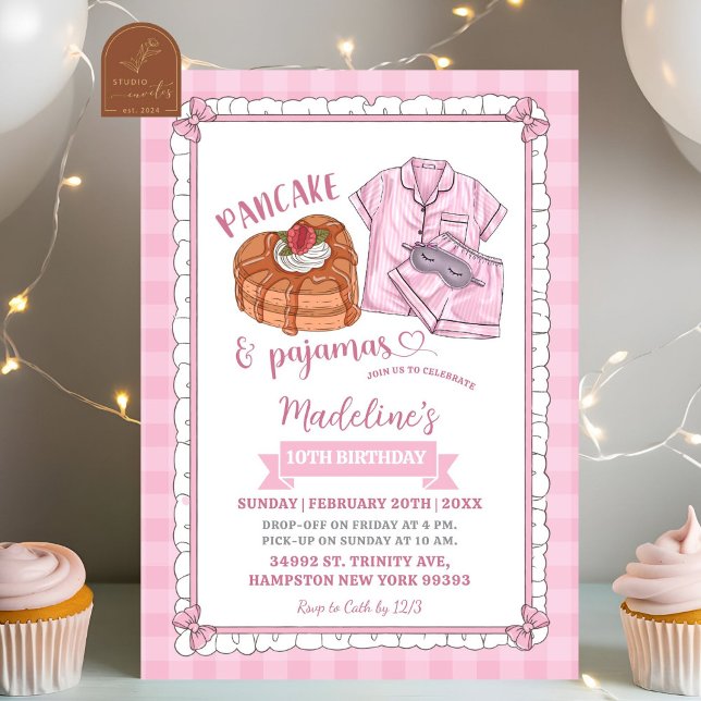 Invitación Fiesta de Cumpleaños de Panqueque Rosa y Pijamas (Subido por el creador)