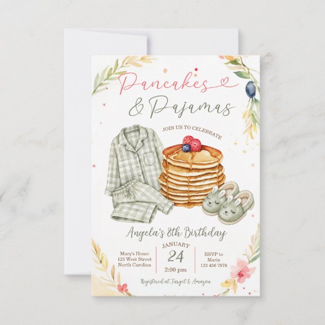 Invitación Fiesta de Cumpleaños de Panqueques Verde Salvia y  (Anverso)