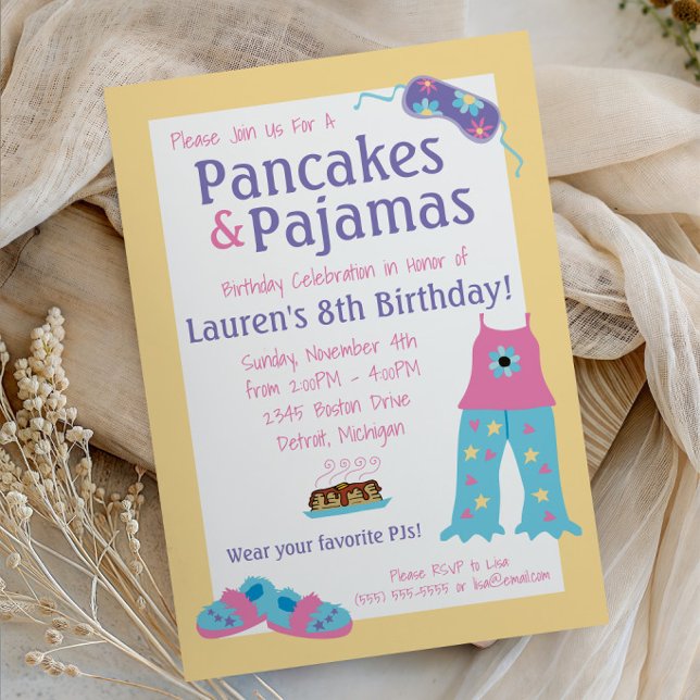 Invitación Fiesta de Cumpleaños de Panqueques y Pijamas (Subido por el creador)
