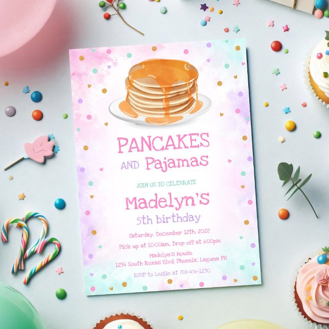 Invitación Fiesta de Cumpleaños de Panqueques y Pijamas (Subido por el creador)