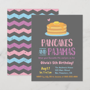Invitación Fiesta de Cumpleaños de Panqueques y Pijamas Chevr