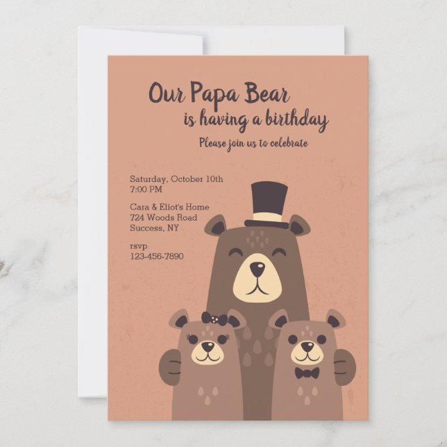 Invitación Fiesta de cumpleaños de Papa Bear (Anverso)