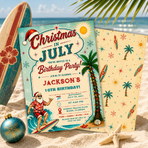 Invitación Fiesta de Cumpleaños de Papá Noel Surfista en Navi